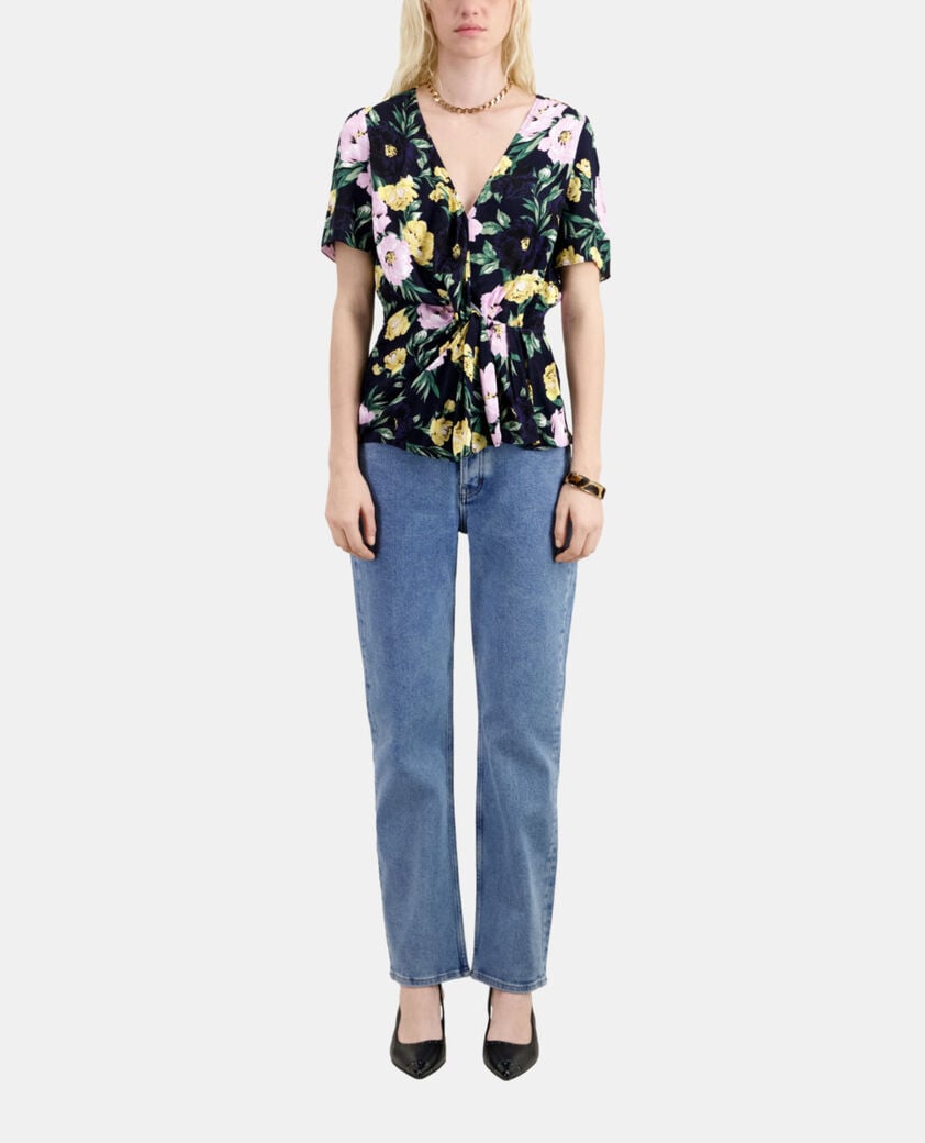 The Kooples FEMME LIGHT PINK / DARK NAVY top fleuri avec drapé