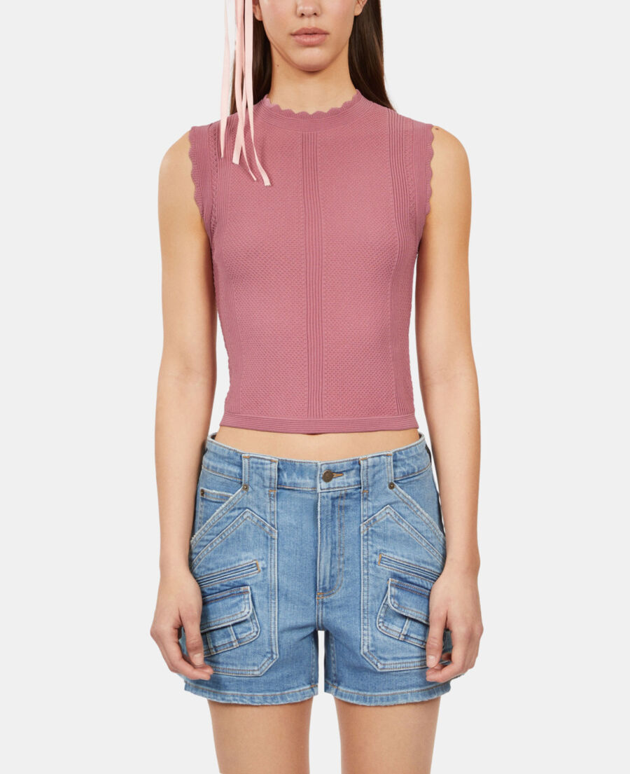 The Kooples DAMEN PINK WOOD lila stricktop mit ajour-details