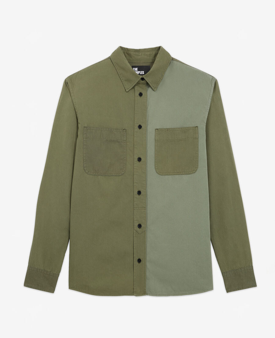 The Kooples F OLIVE NIGHT khaki patchwork denim shirt