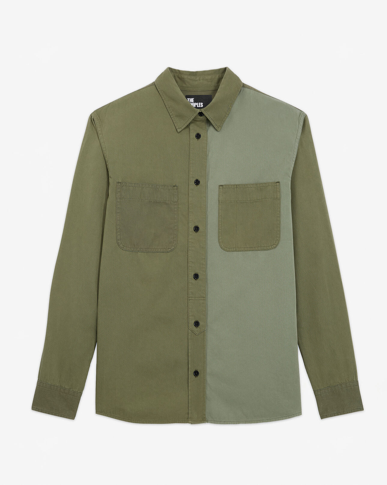 The Kooples WOMEN OLIVE NIGHT khaki patchwork denim shirt