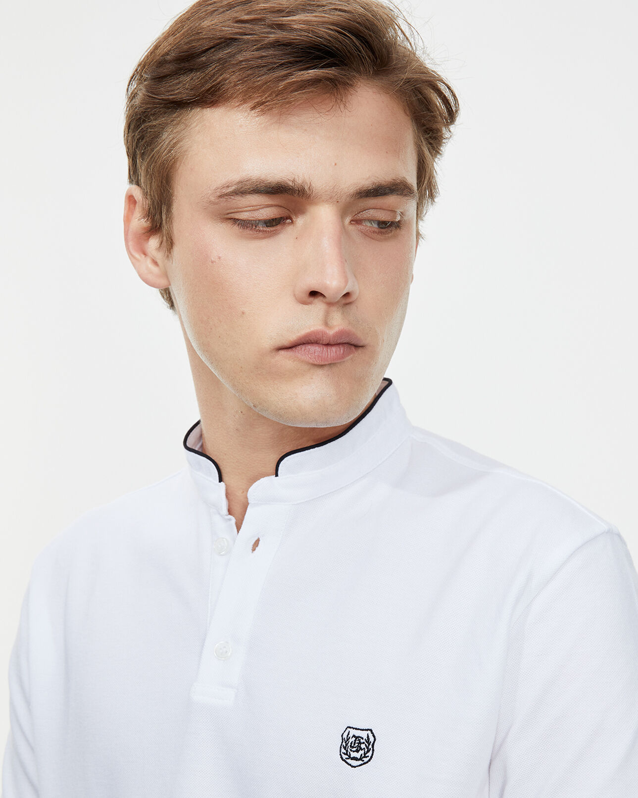 The Kooples MEN WHITE / BLACK white cotton polo with officer collar