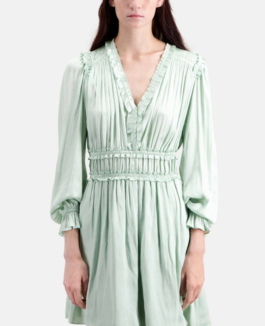robe courte vert d'eau avec fronces