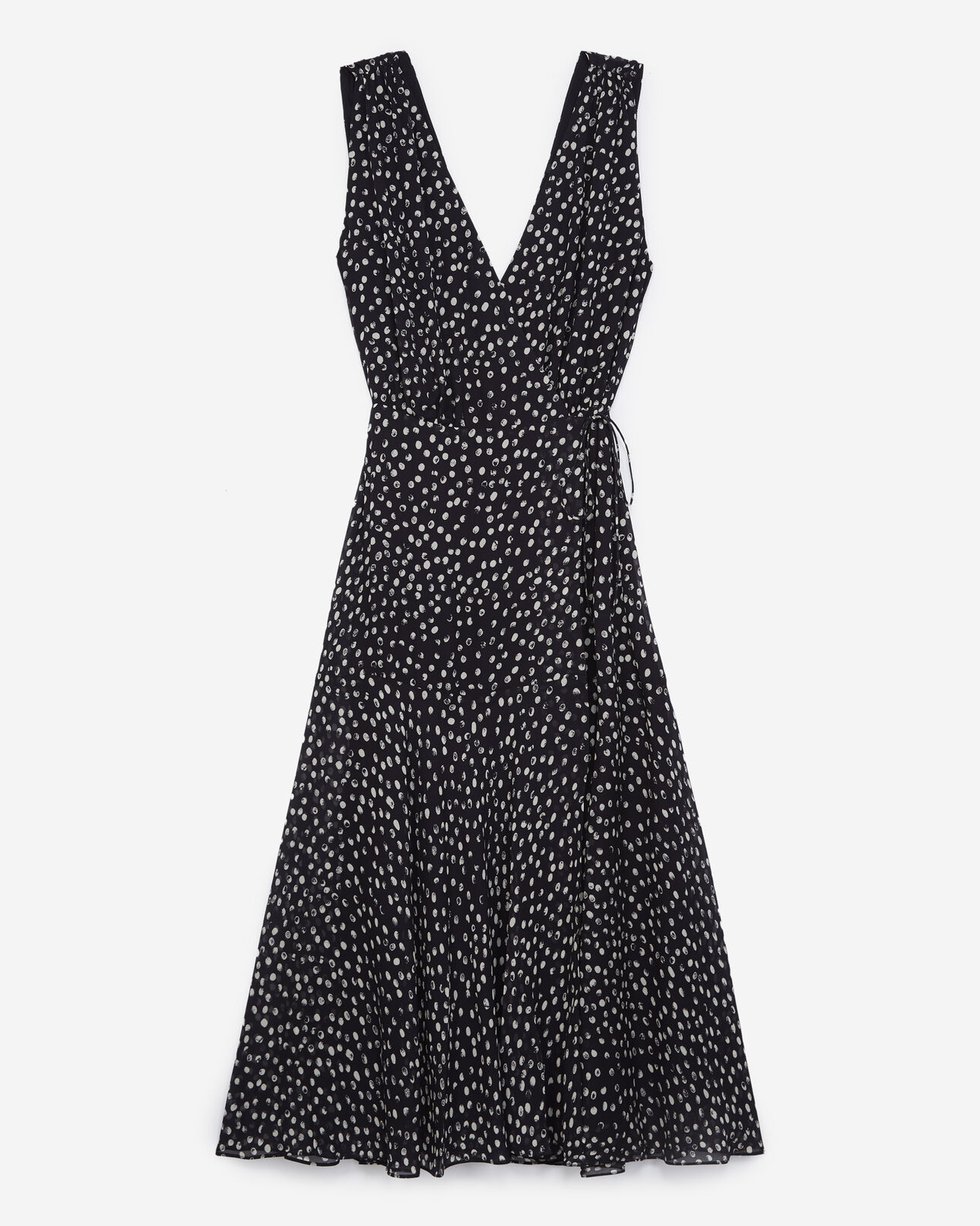 The Kooples FEMME NAVY / WHITE robe portefeuille bleu marine à pois