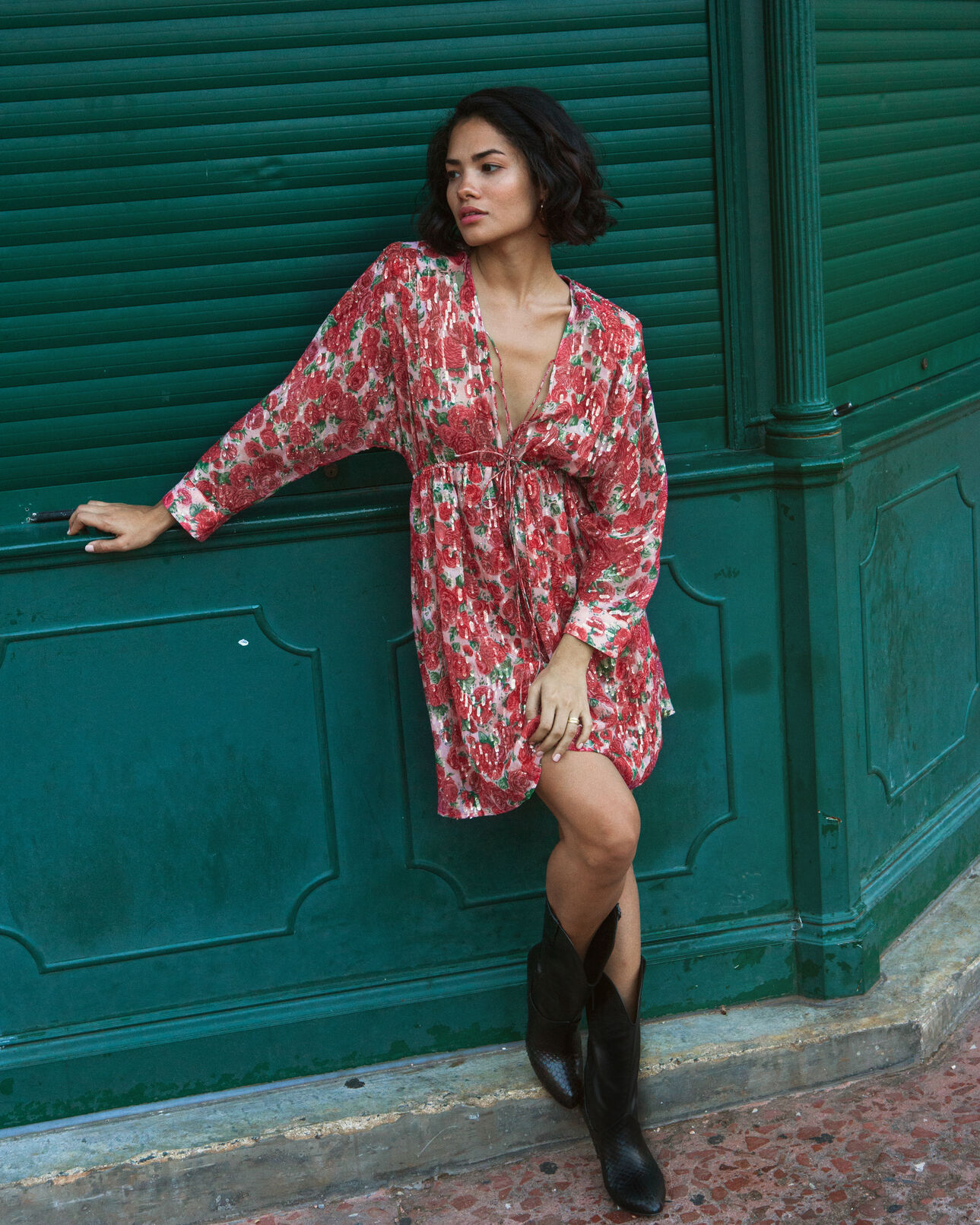 The Kooples FEMME PINK robe à fleurs courte en soie