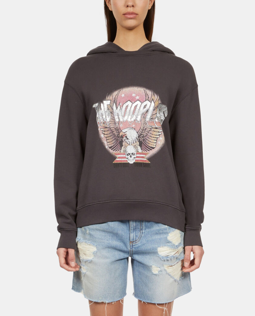 The Kooples WOMEN CARBONE carbon grey hoodie with rock eagle serigraphy