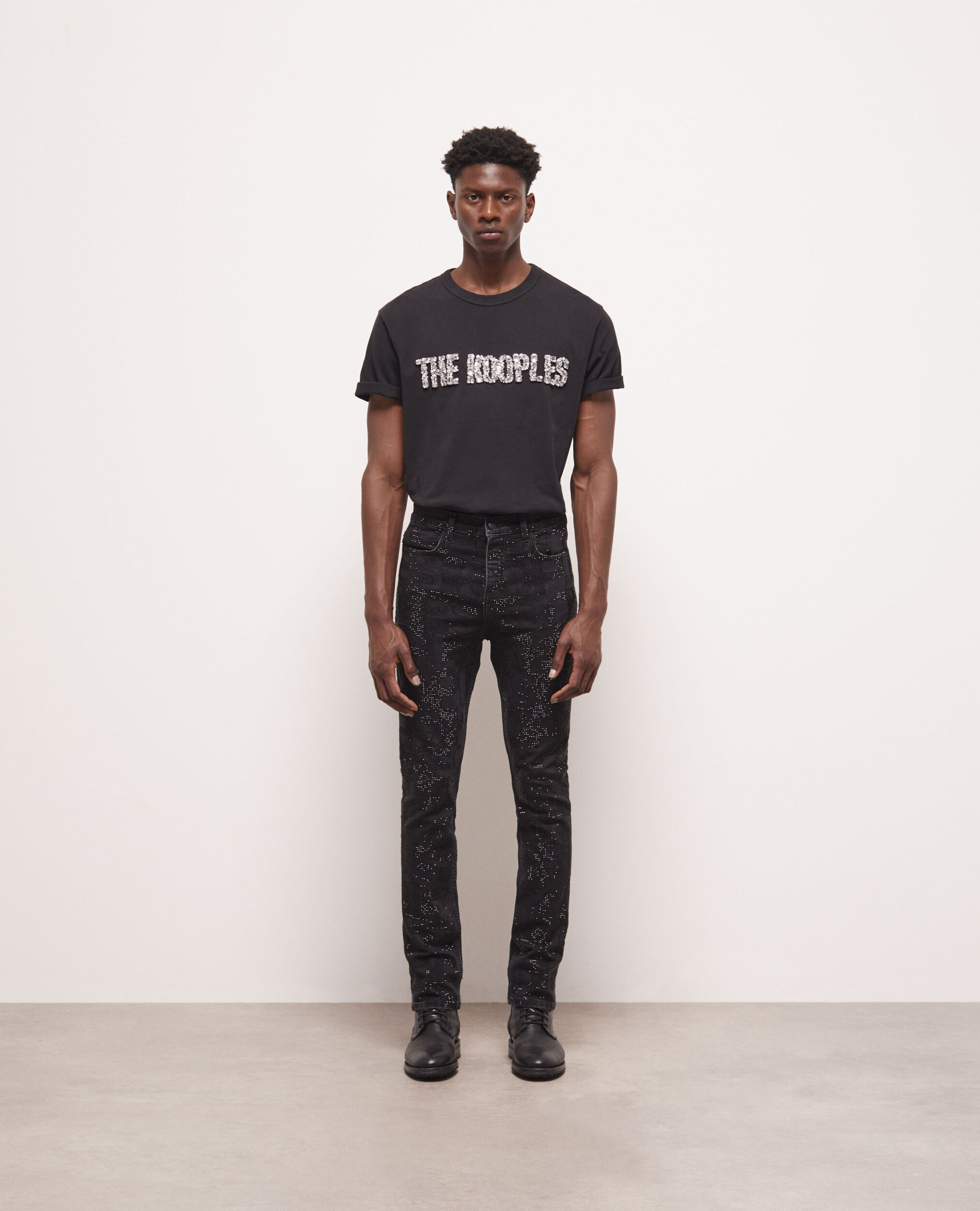 Black slim-fit jeans with rhinestones, BLACK WASHED, hi-res image number null