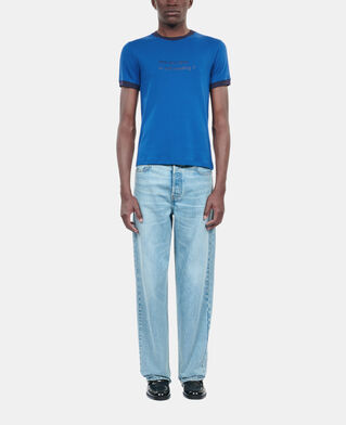 The Kooples HERREN BLUE BRUT blaues t-shirt mit are you alive-siebdruck