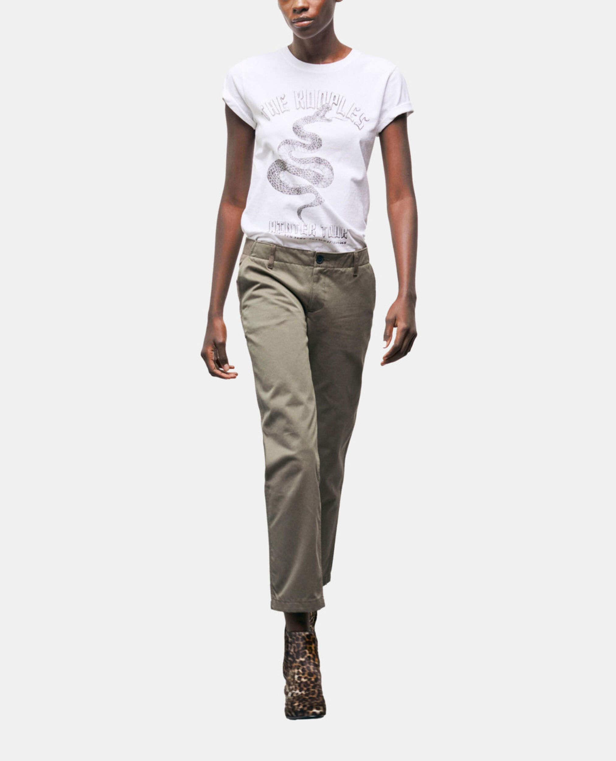 Khaki patchwork straight-cut pants, OLIVE NIGHT, hi-res image number null