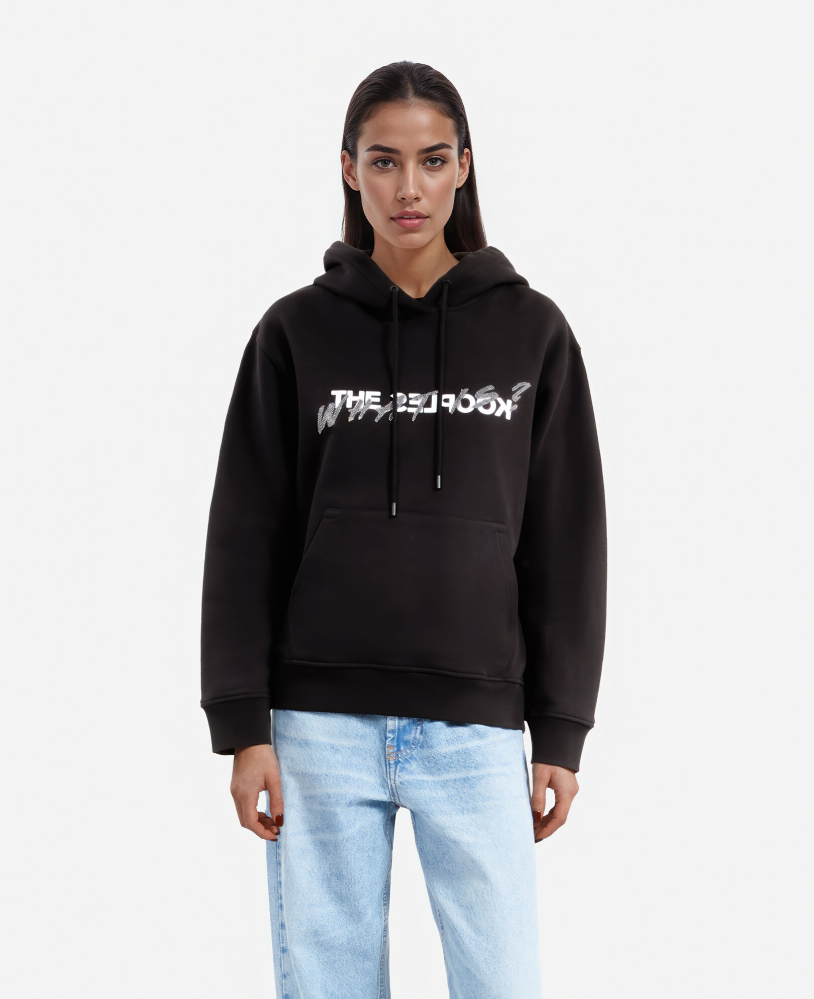 The Kooples DAMEN BLACK damen schwarzes sweatshirt mit „what is“-strassbesatz