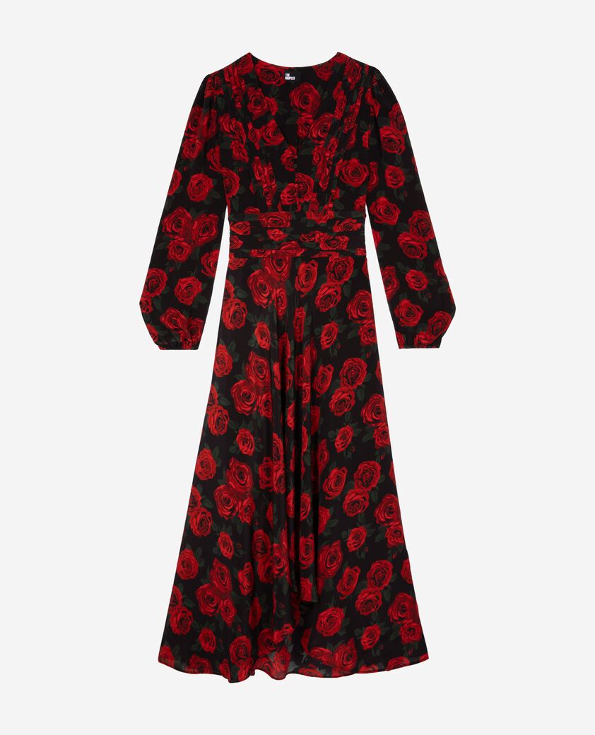 The Kooples FEMME BLACK - RED robe longue imprimé fleuri rouge