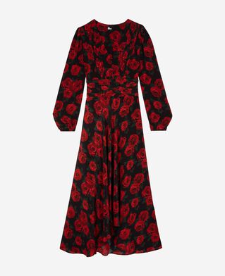 The Kooples FEMME BLACK - RED robe longue imprim&eacute; fleuri rouge