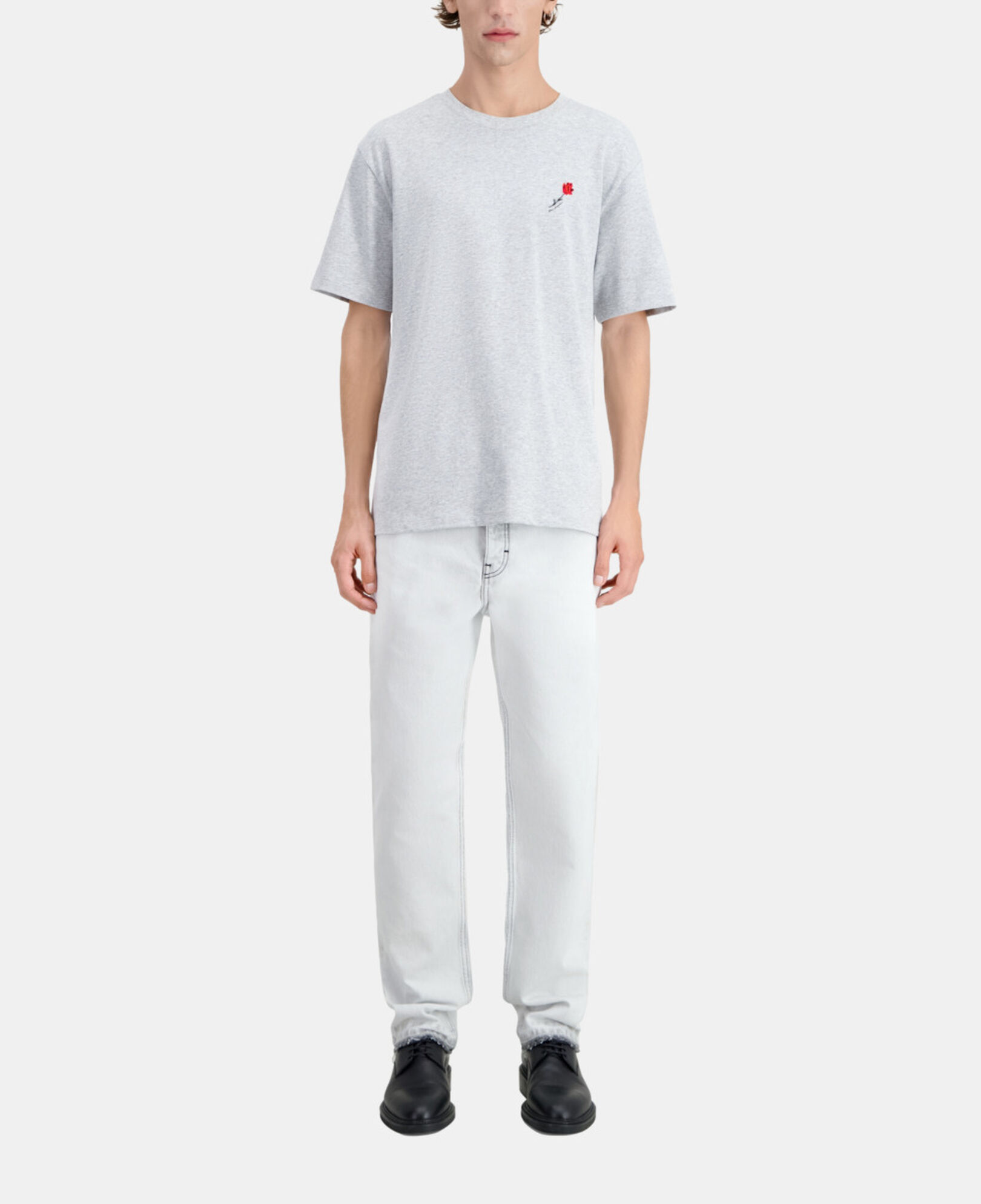 The Kooples MEN GRIS CLAIR men's grey t-shirt with flower embroidery