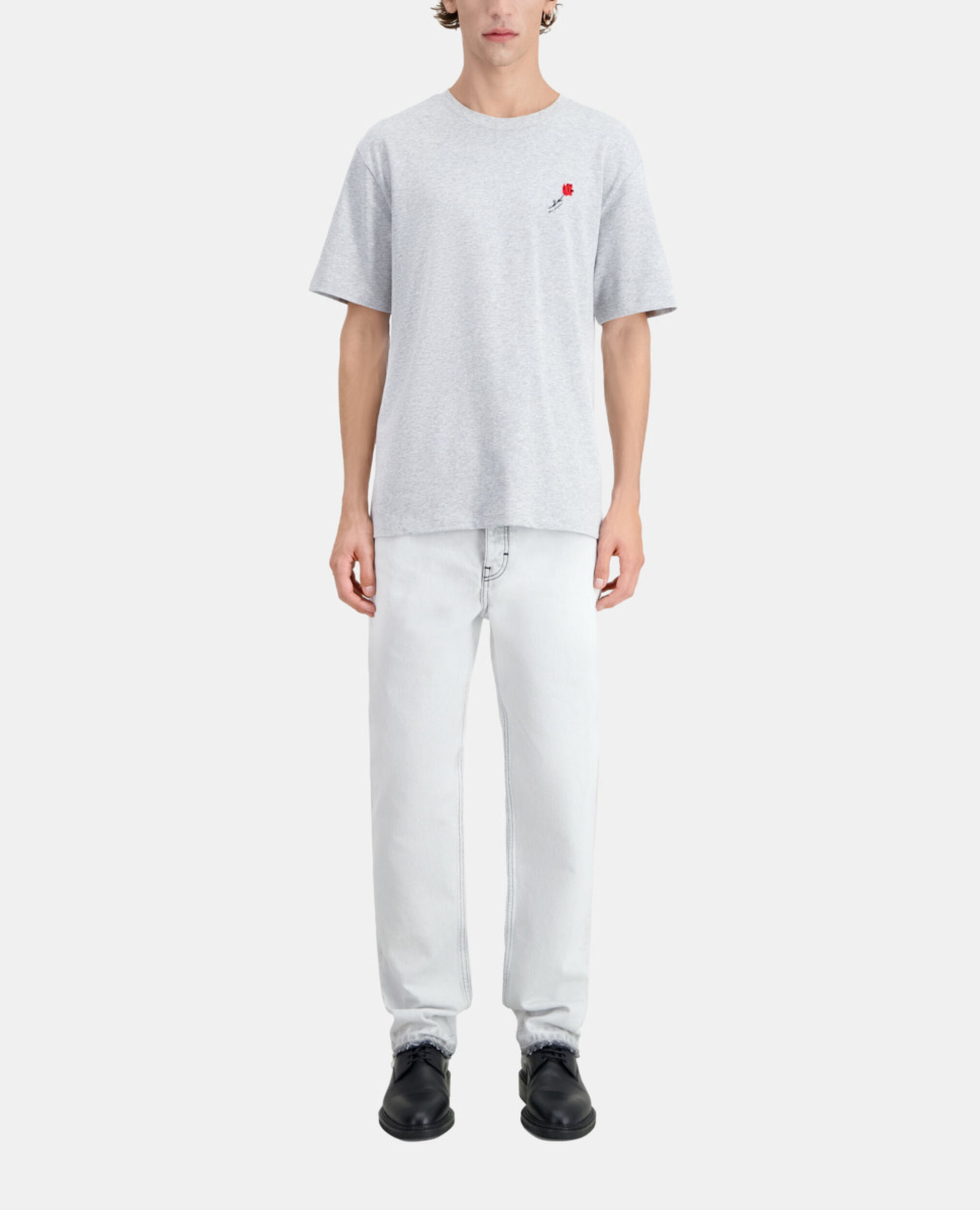 Men's grey t-shirt with flower embroidery, GRIS CLAIR, hi-res image number null