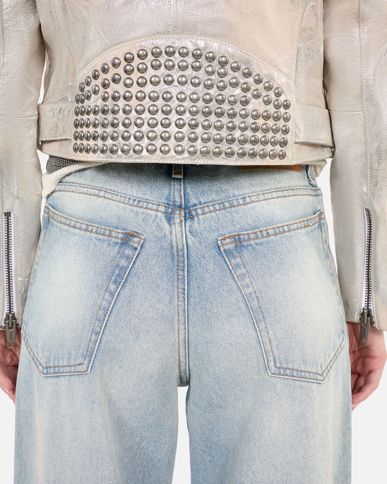 The Kooples F 52 ARGENT VIEILLI CORNE studded silver leather jacket