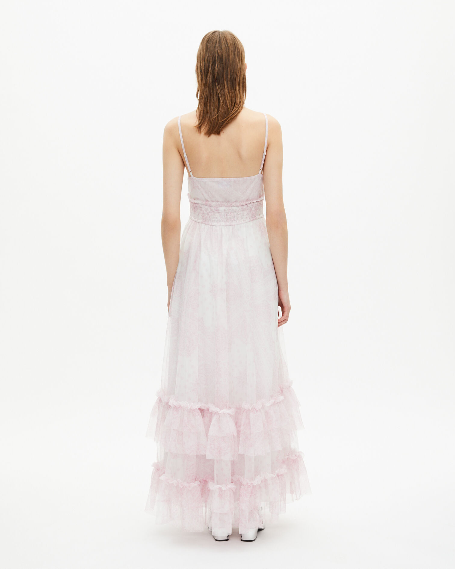 'Pale lilac' print long tulle dress, WHITE - PINK, hi-res image number null