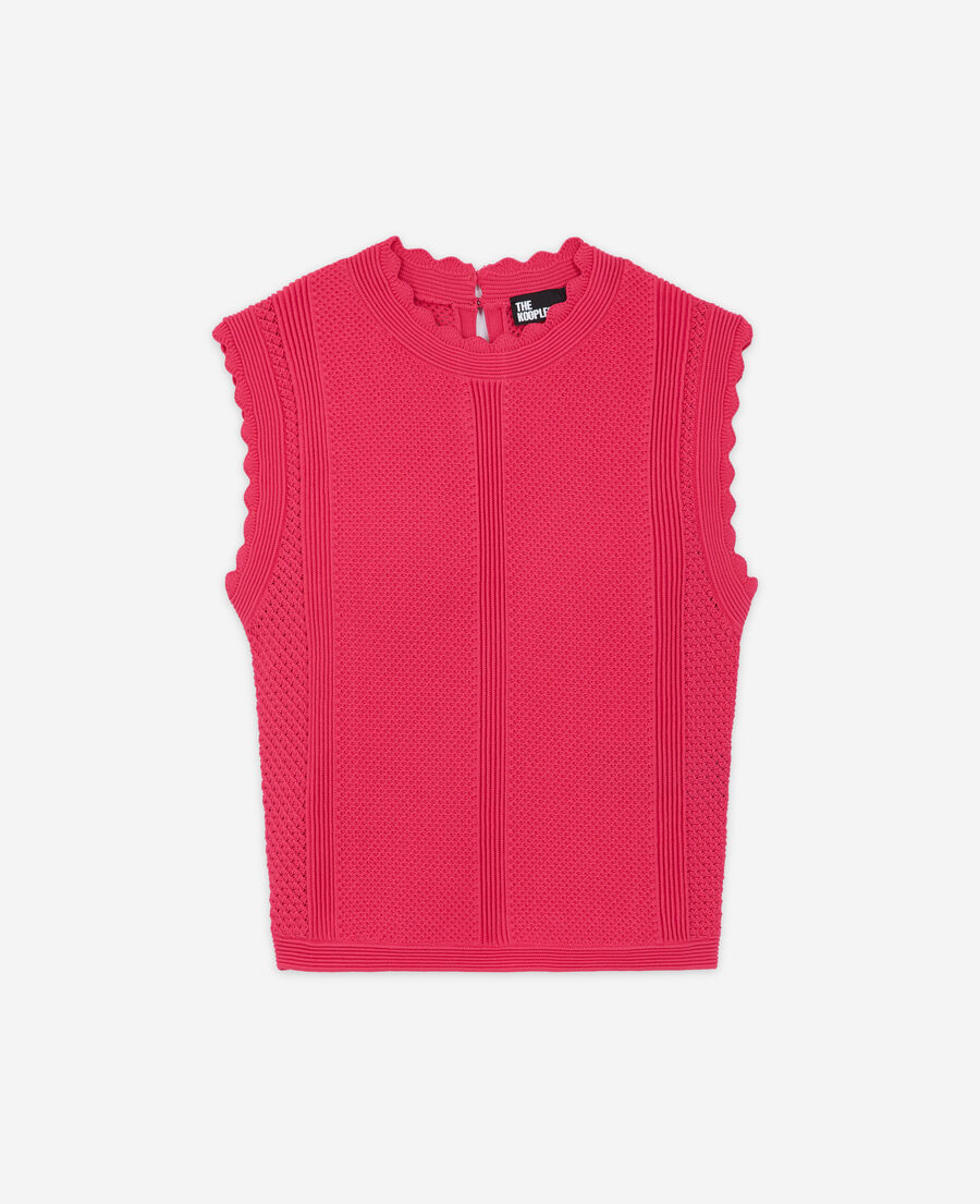 pink openwork short knit top