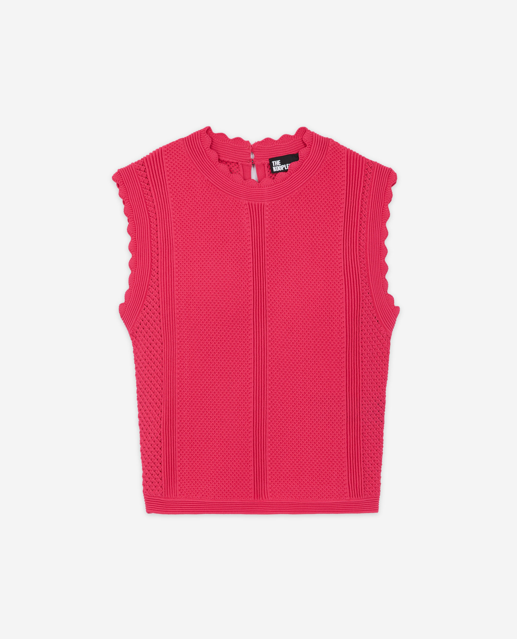 Pink openwork short knit top, PINK, hi-res image number null