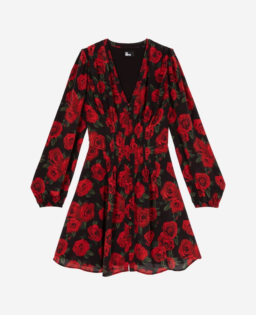 The Kooples F BLACK - RED red floral print short dress