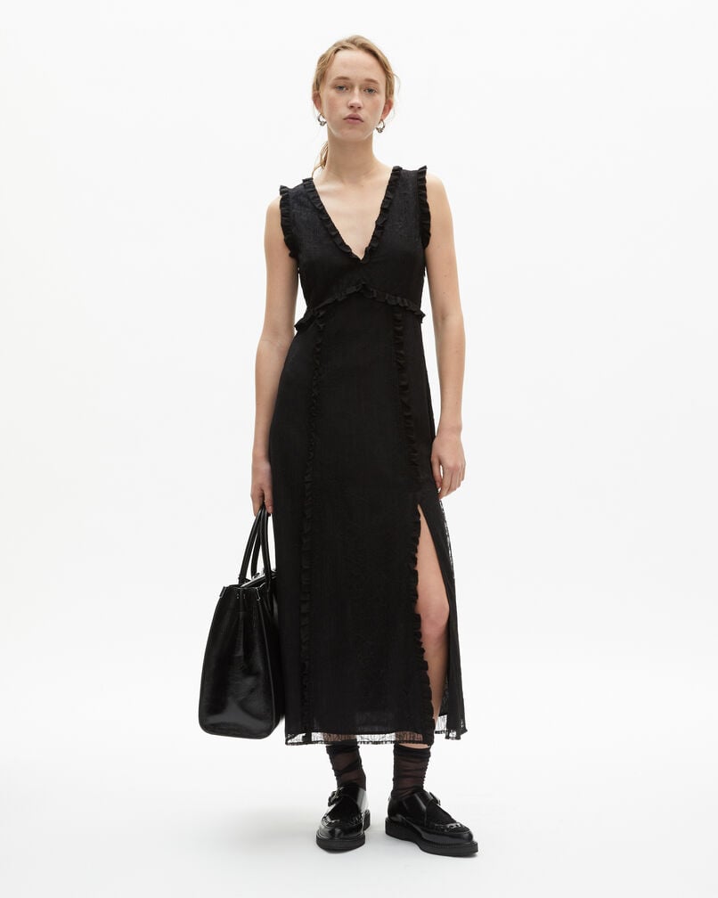 The Kooples DAMEN BLACK langes kleid aus schwarzer spitze