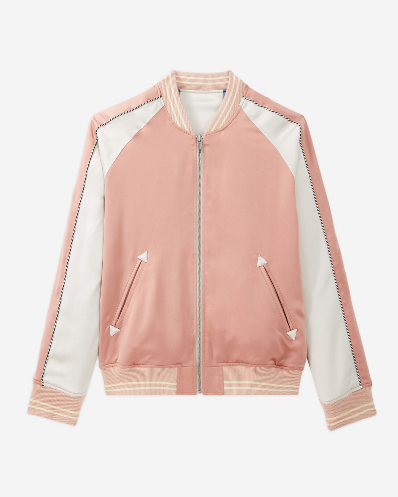 The Kooples HOMME MULTICO blouson réversible brodé bleu et rose tissu japonais