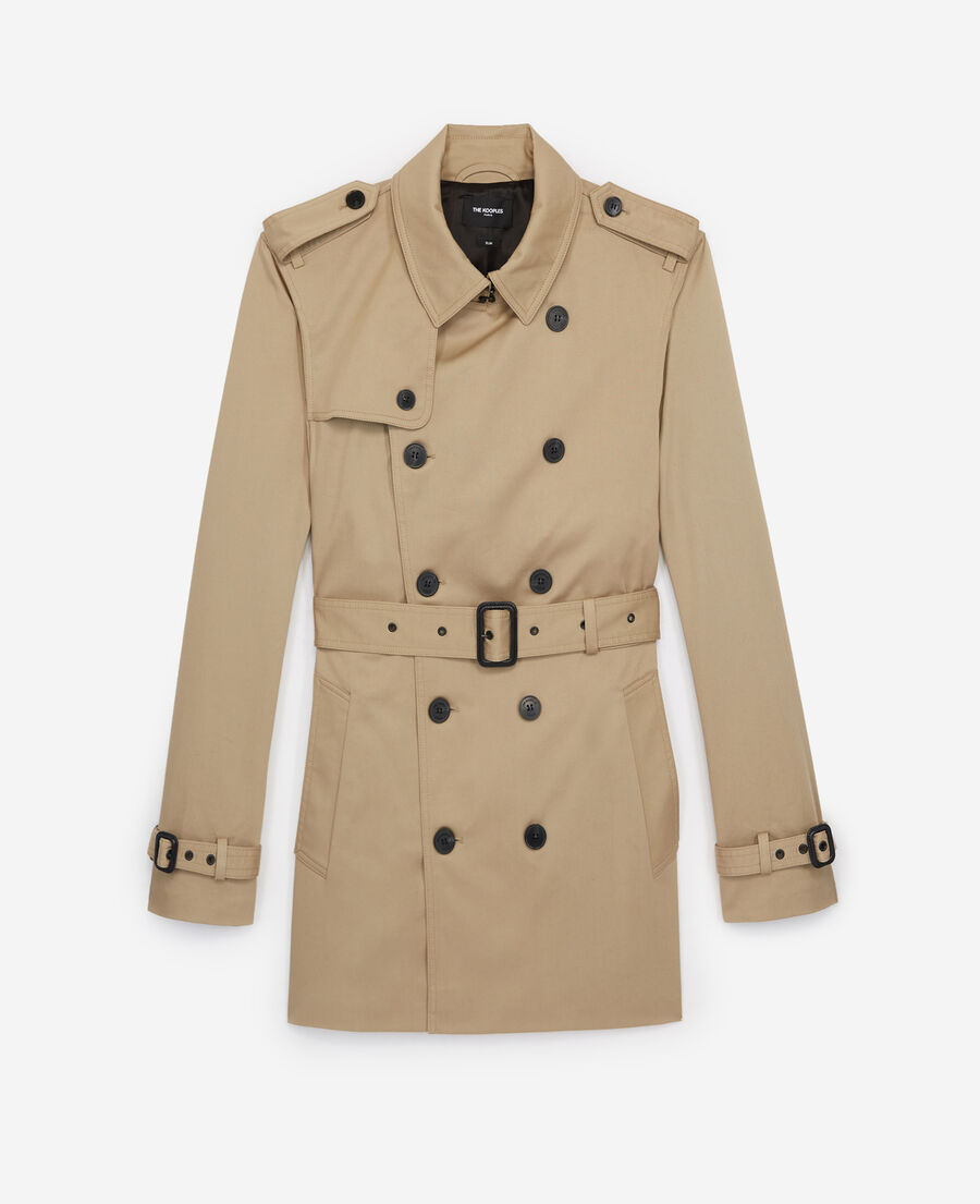 Double-breasted short beige trench coat | The Kooples