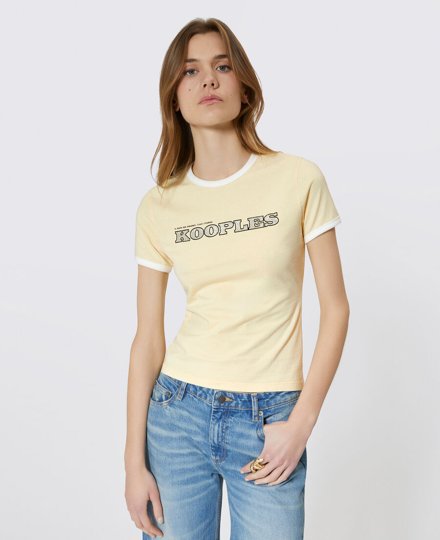 The Kooples FEMME LIGHT YELLOW t-shirt avec logo strass&eacute; jaune