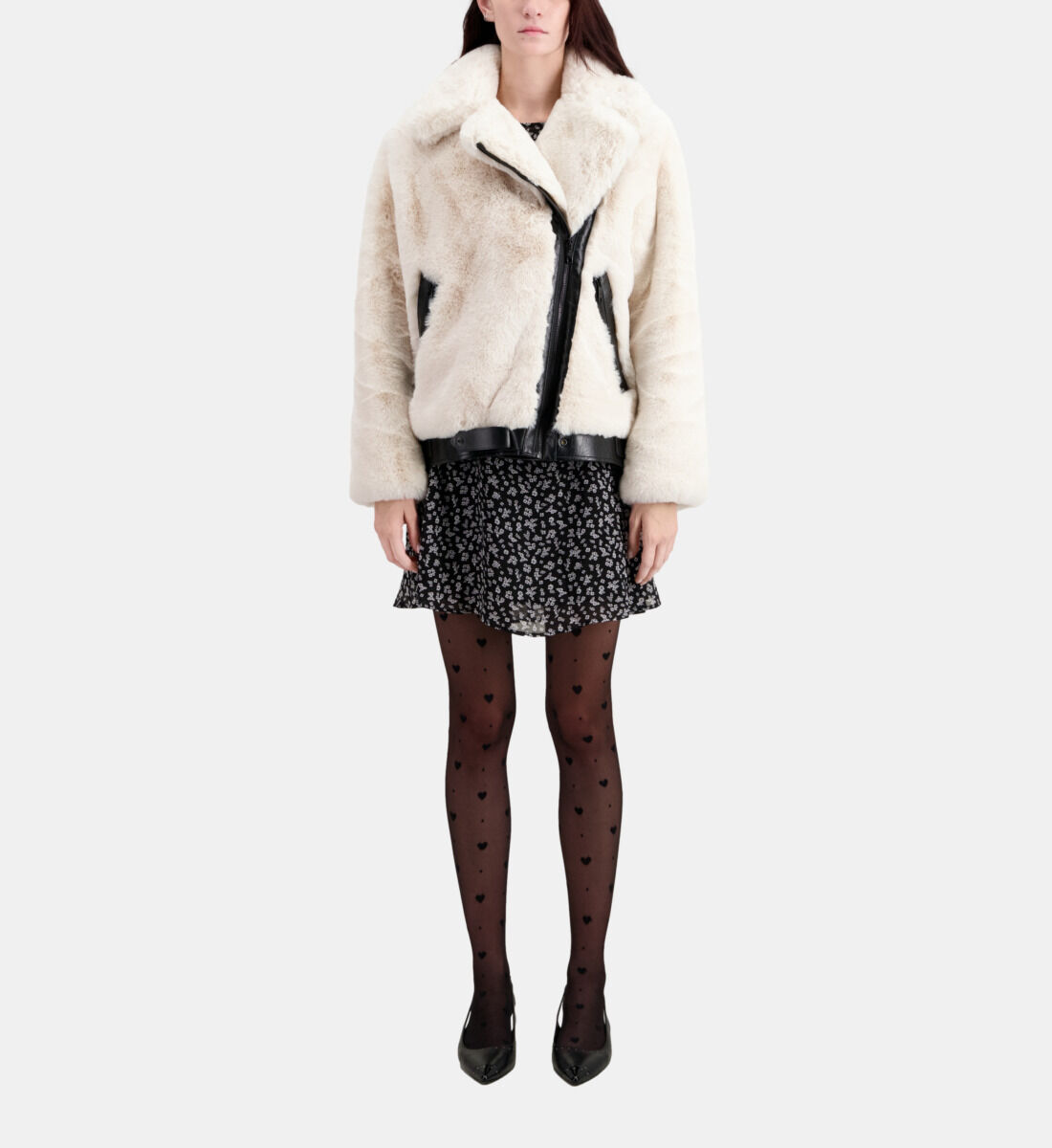 Ecru faux fur bomber jacket