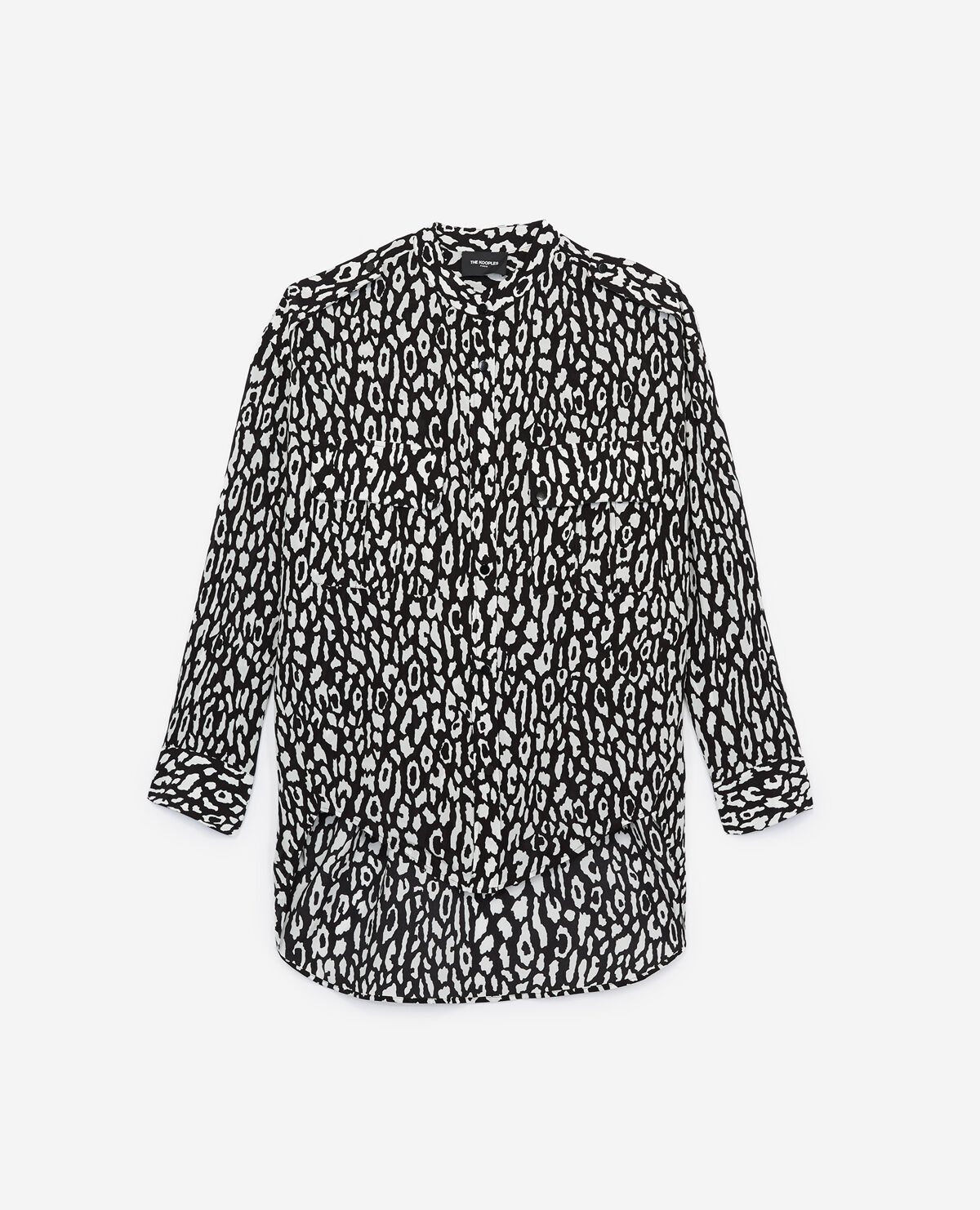 Silk blend shirt with white leopard-print motif