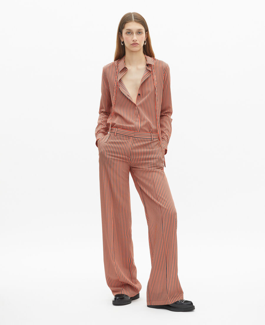 The Kooples WOMEN DARK NAVY / FIRE RED wide-leg pants with red and blue stripes