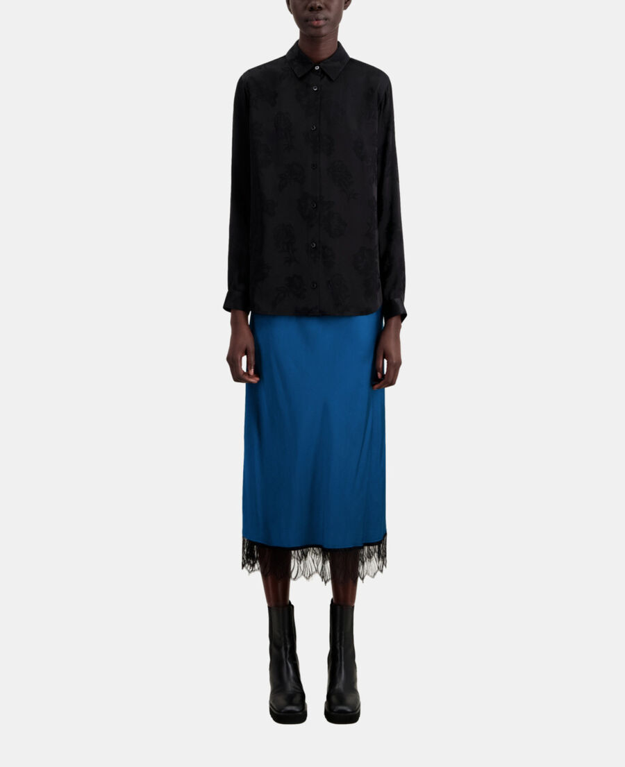 chemise jacquard fleurie noire
