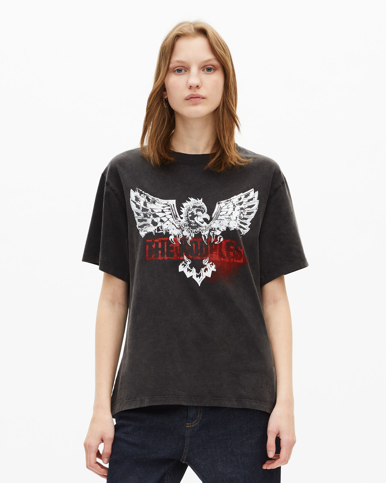 The Kooples WOMEN BLACK WASHED women's faded black silkscreen t-shirt
