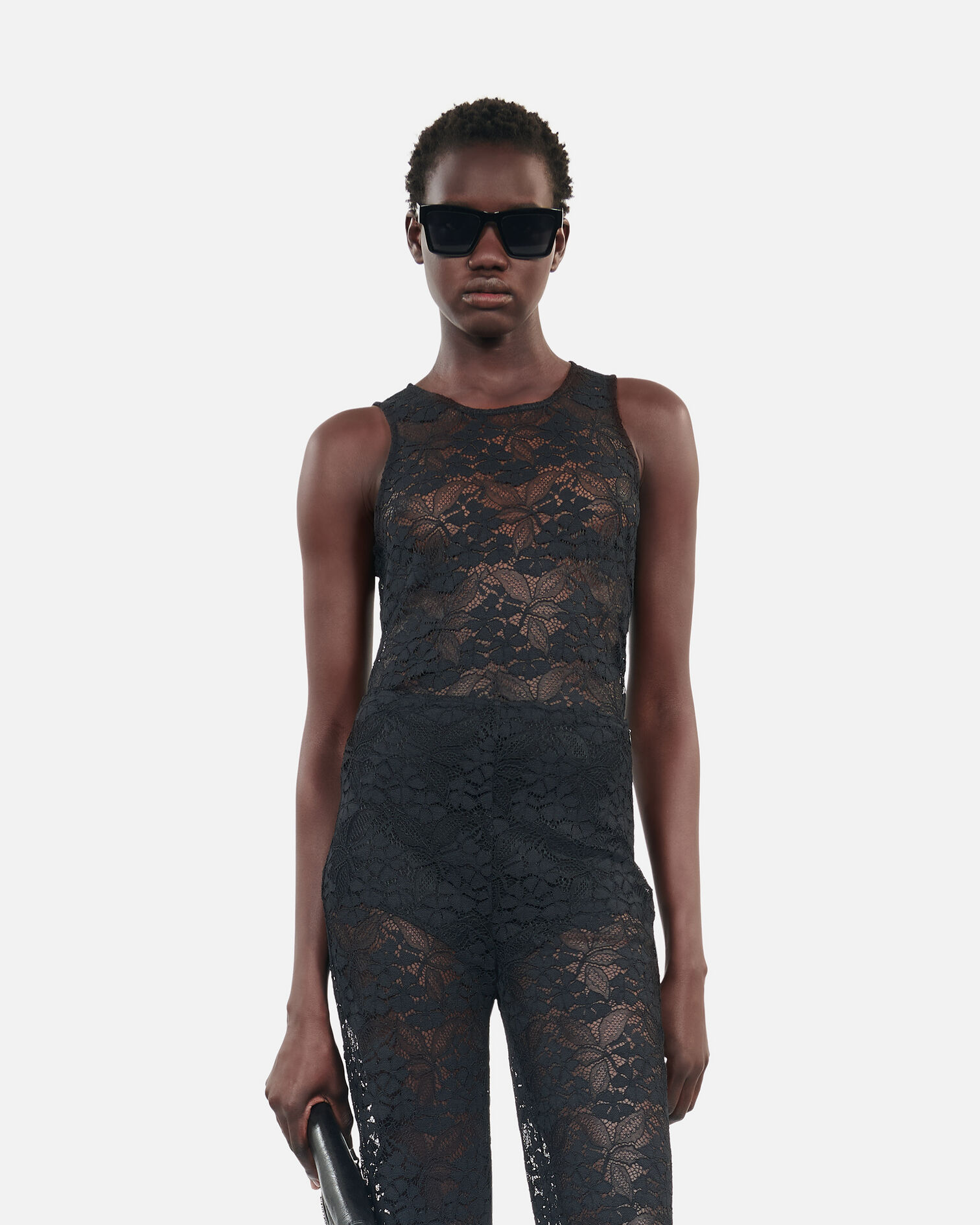 Pantalon flare en dentelle noir, BLACK, hi-res image number null
