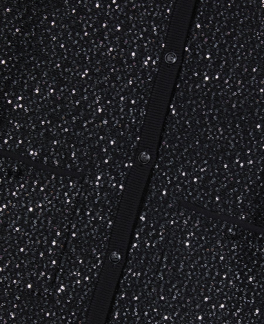 The Kooples FEMME BLACK cardigan à sequins en maille noire