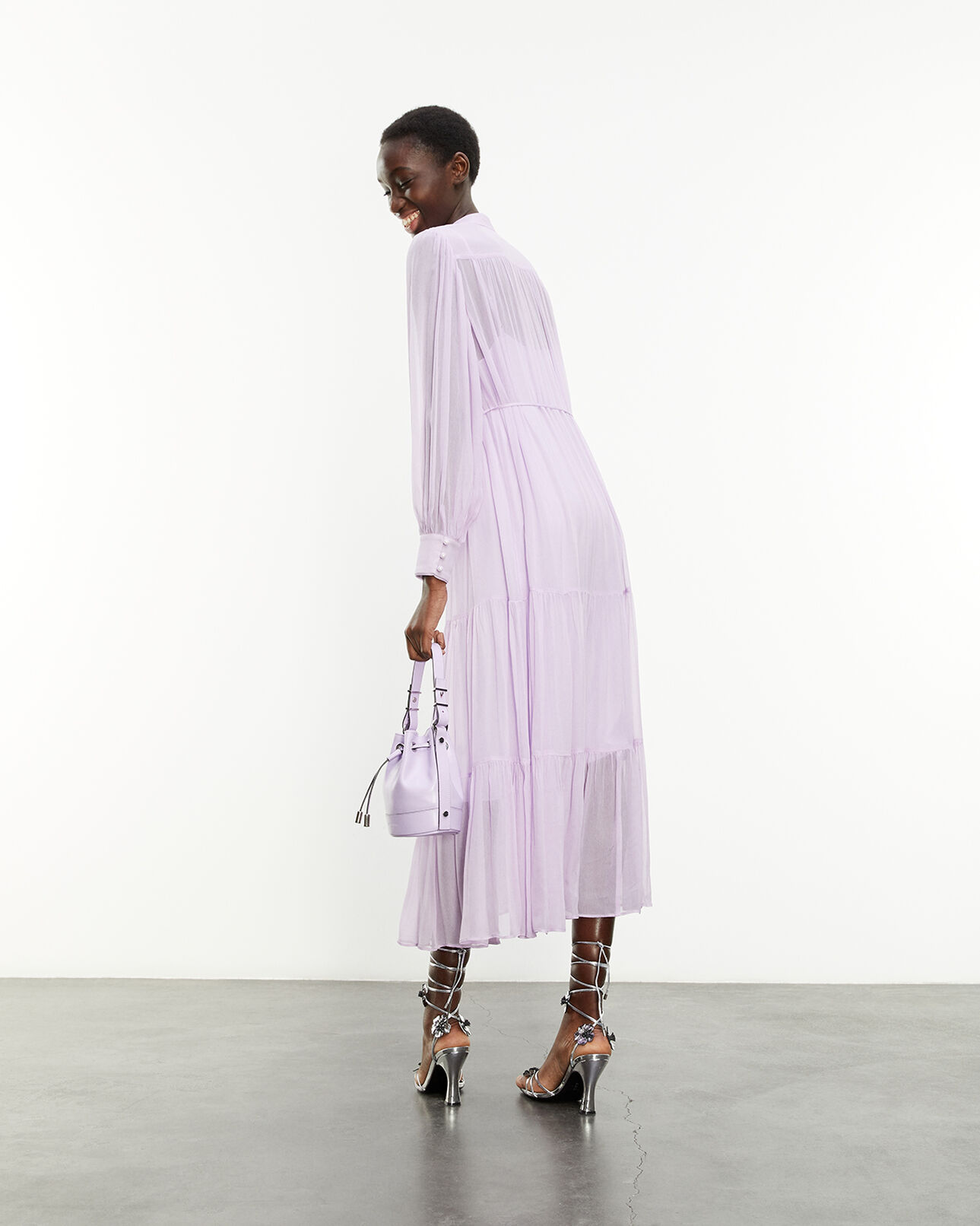 The Kooples FEMME MAUVE robe longue violette à volants ceinturée