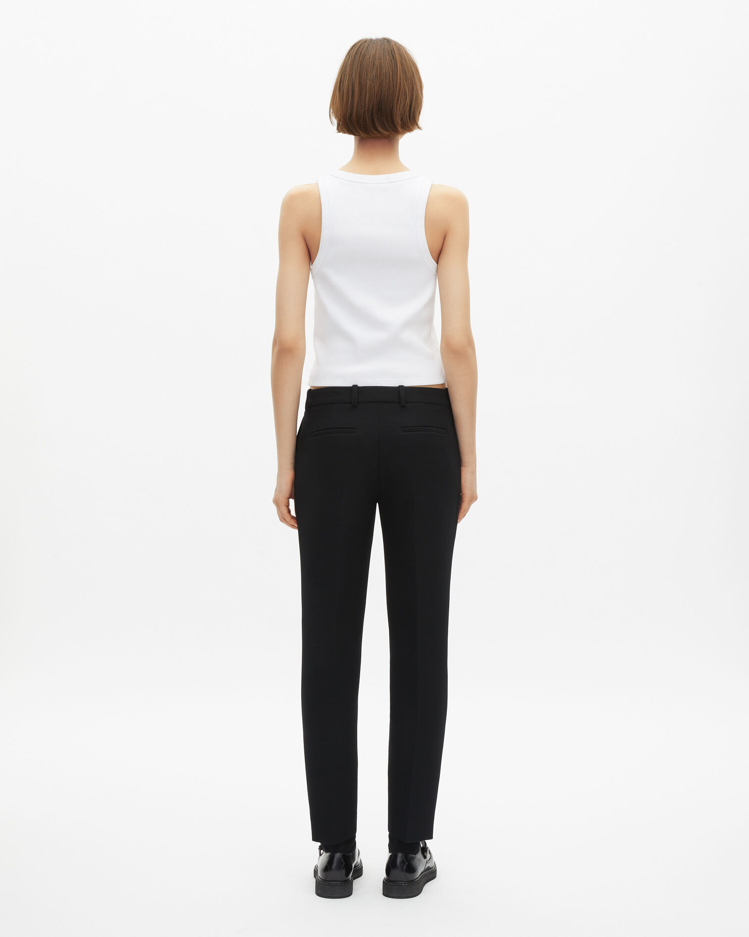 Pantalon tailleur en crêpe noir coupe droite, BLACK, hi-res image number null