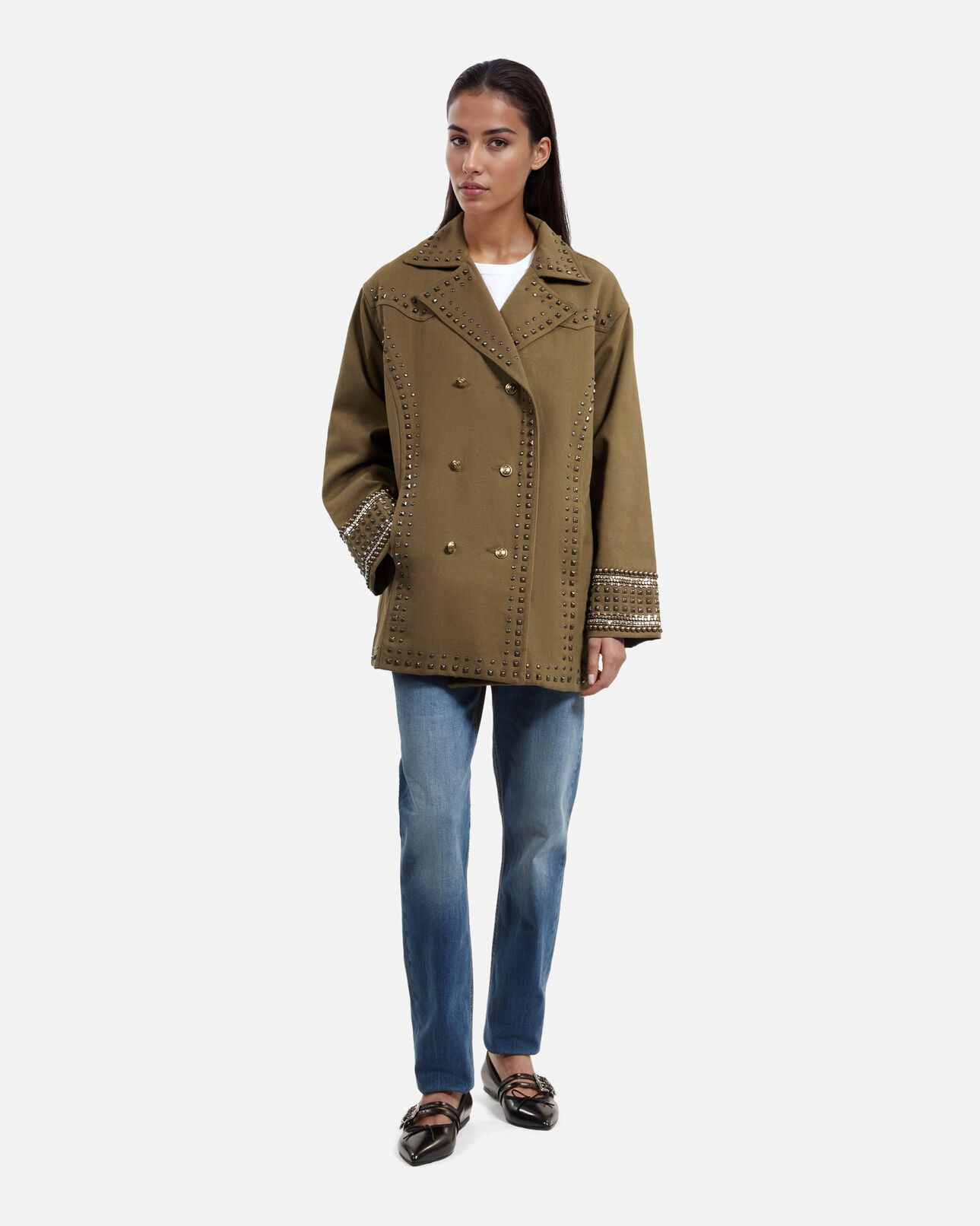 The Kooples WOMEN KAKI caban with studs and khaki beads