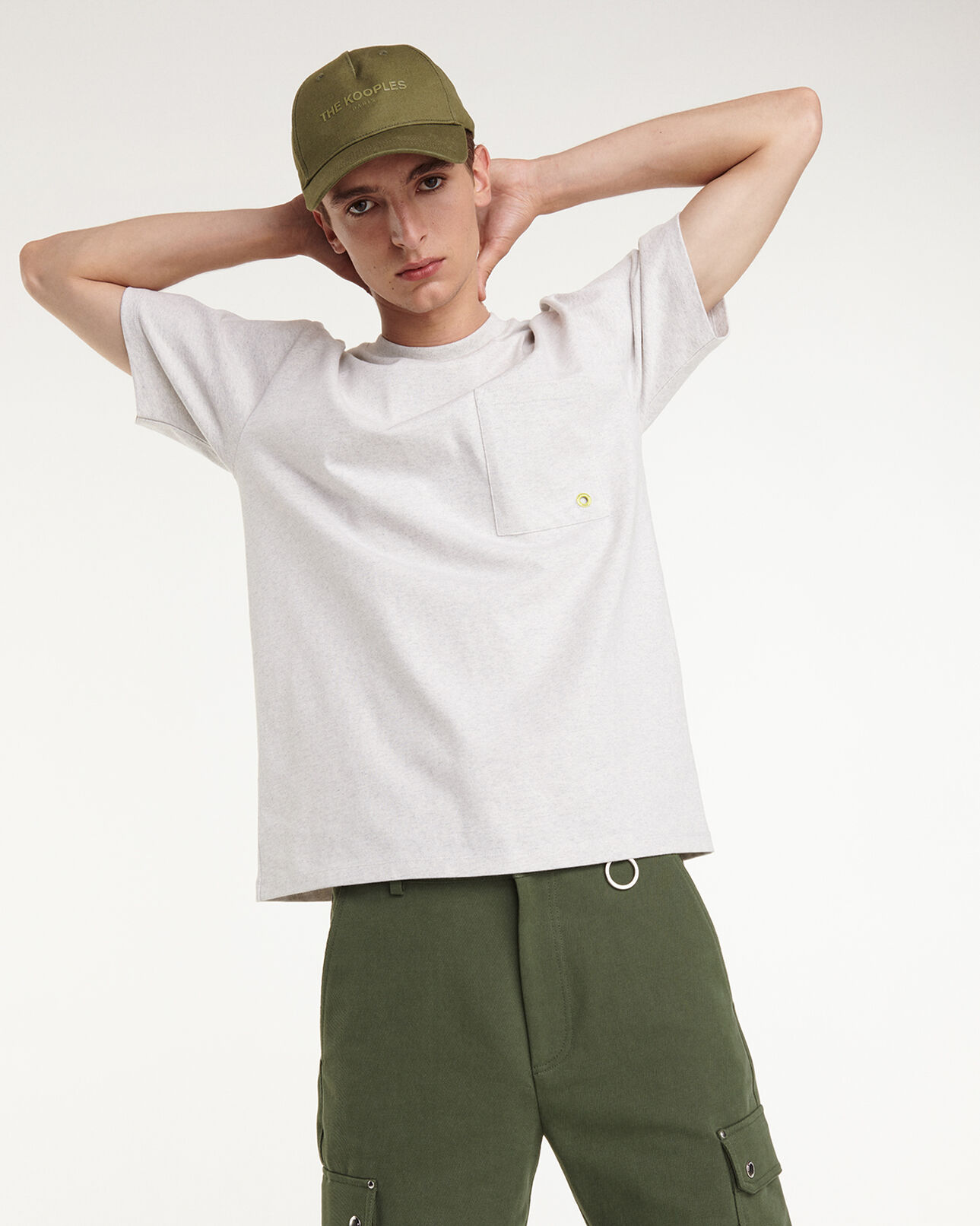 The Kooples HOMME GREY t-shirt gris en coton épais à détail fluo