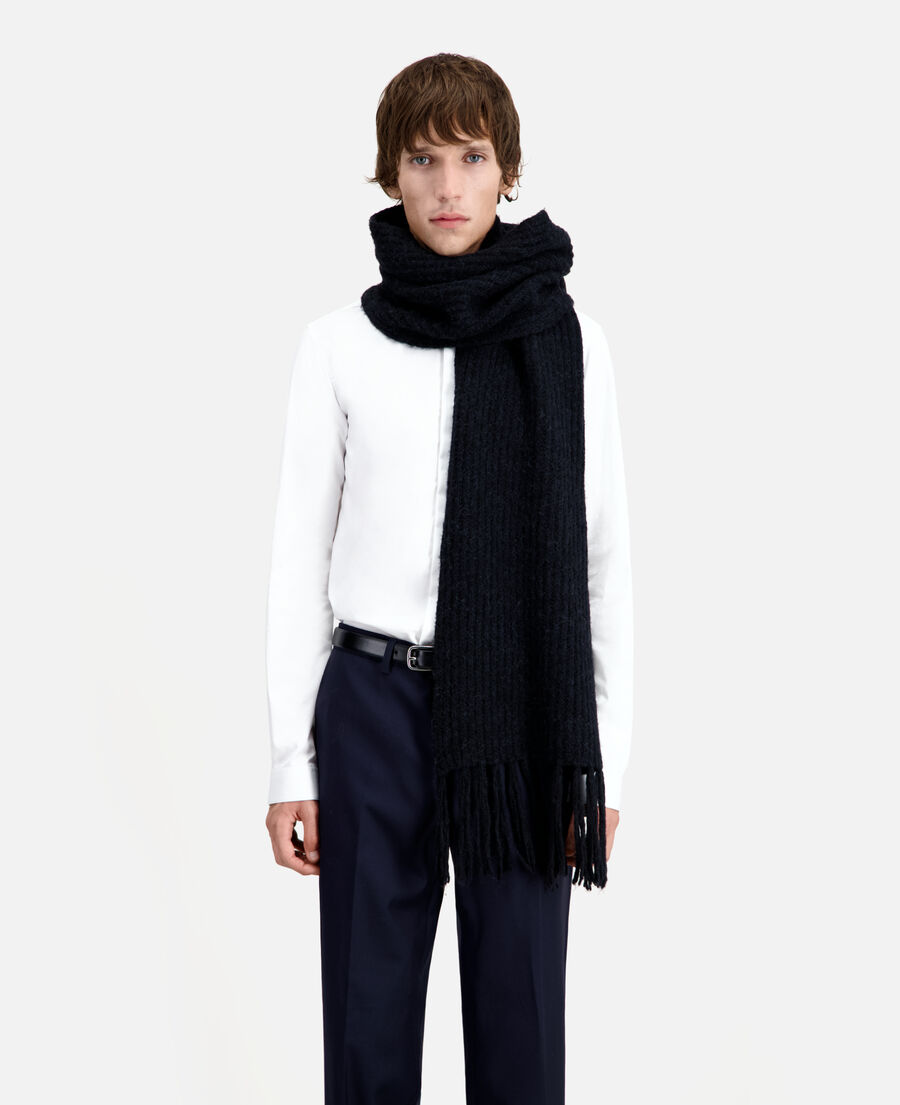 Black ribbed wool-blend scarf | The Kooples - Ireland