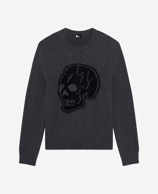 The Kooples HOMME DARK GREY MELANGE pull t&ecirc;te de mort gris clair
