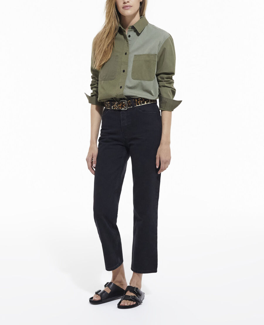 khaki patchwork denim shirt