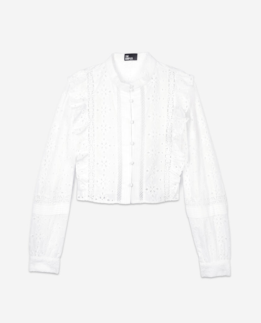 The Kooples MUJER WHITE camisa blanca bordado ingl&eacute;s