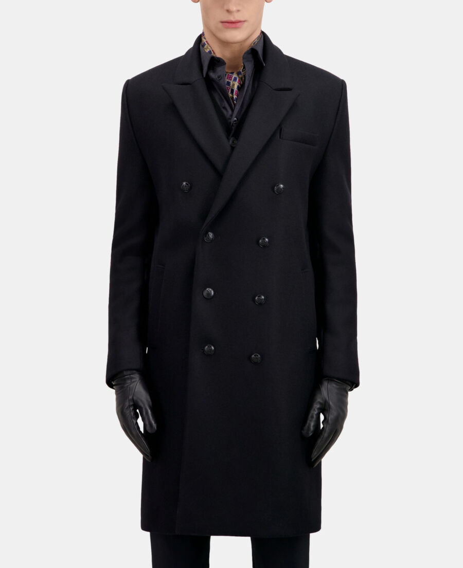 manteau noir long en laine