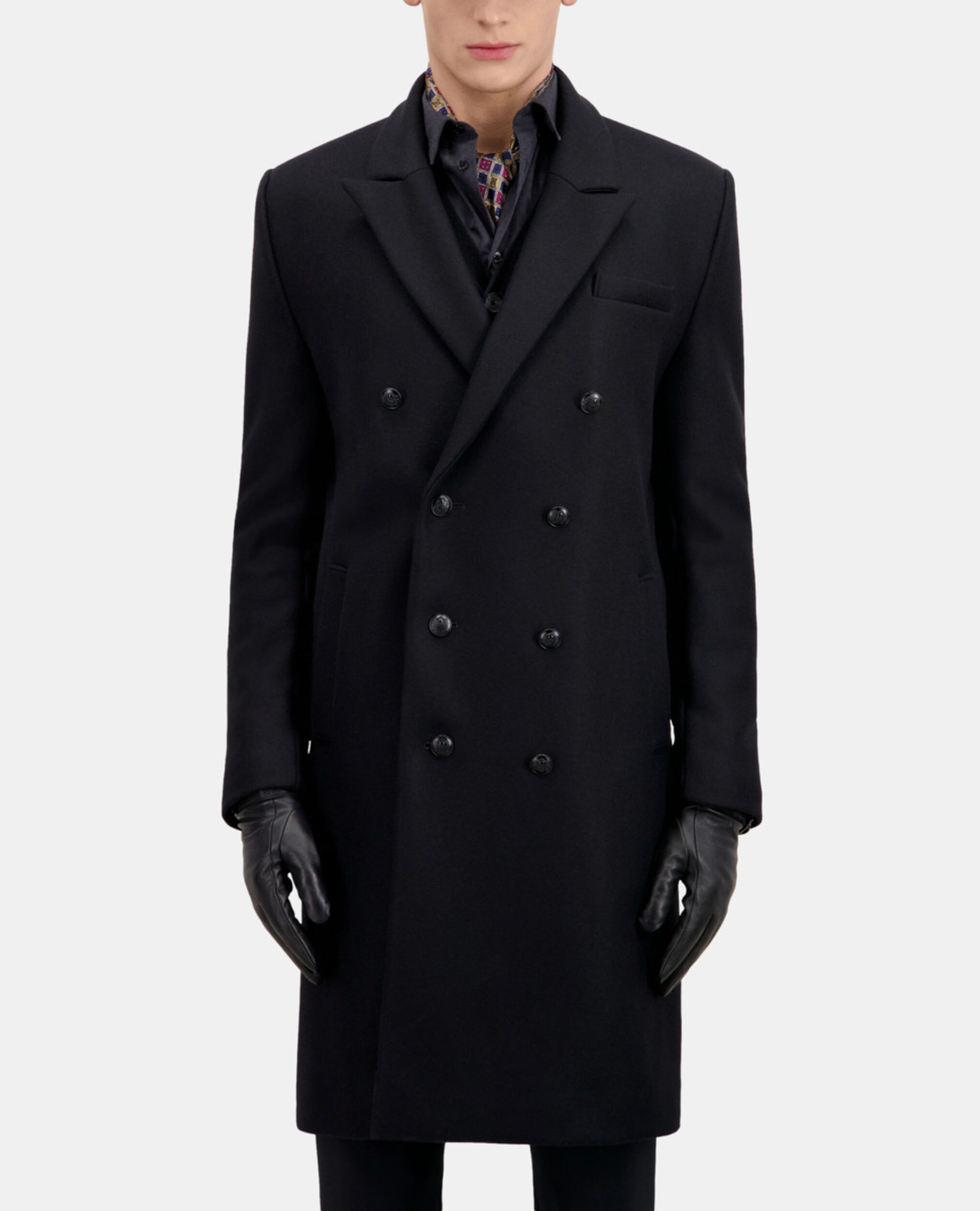 Manteau noir long en laine, BLACK, hi-res image number null