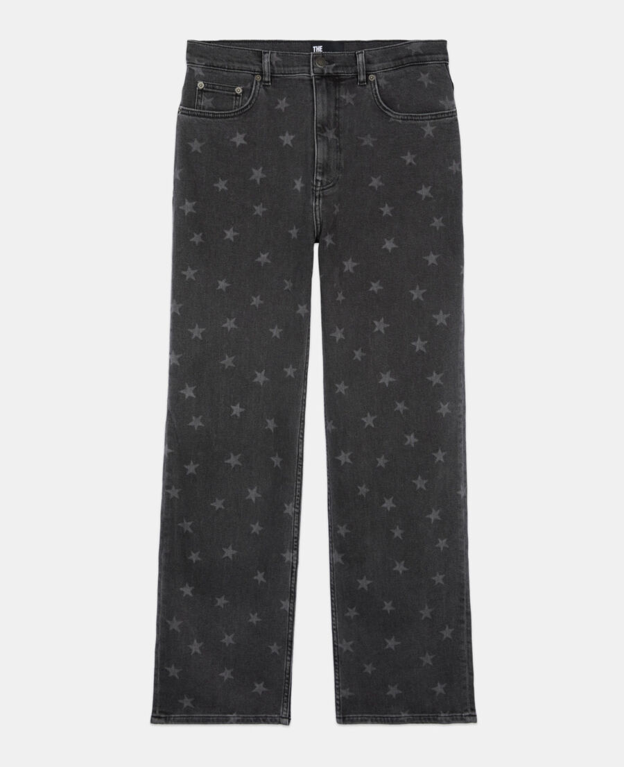 The Kooples MEN BLACK WASHED star printed straight-leg jeans
