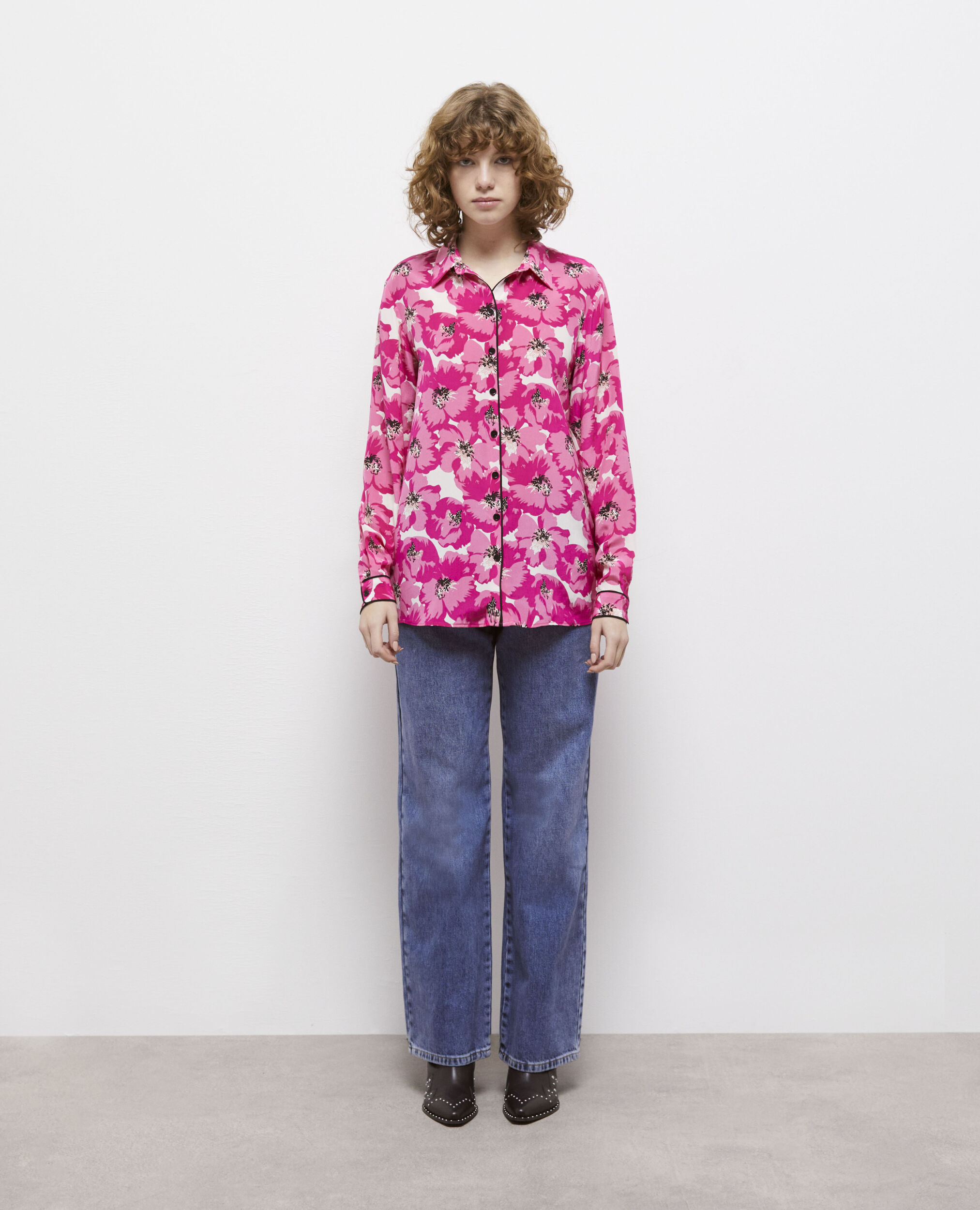 Silk printed shirt, PINK, hi-res image number null