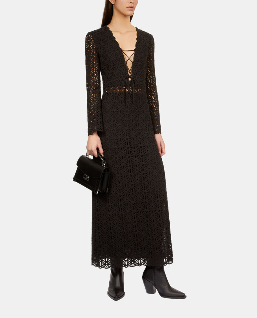 The Kooples FEMME BLACK robe longue en guipure noire