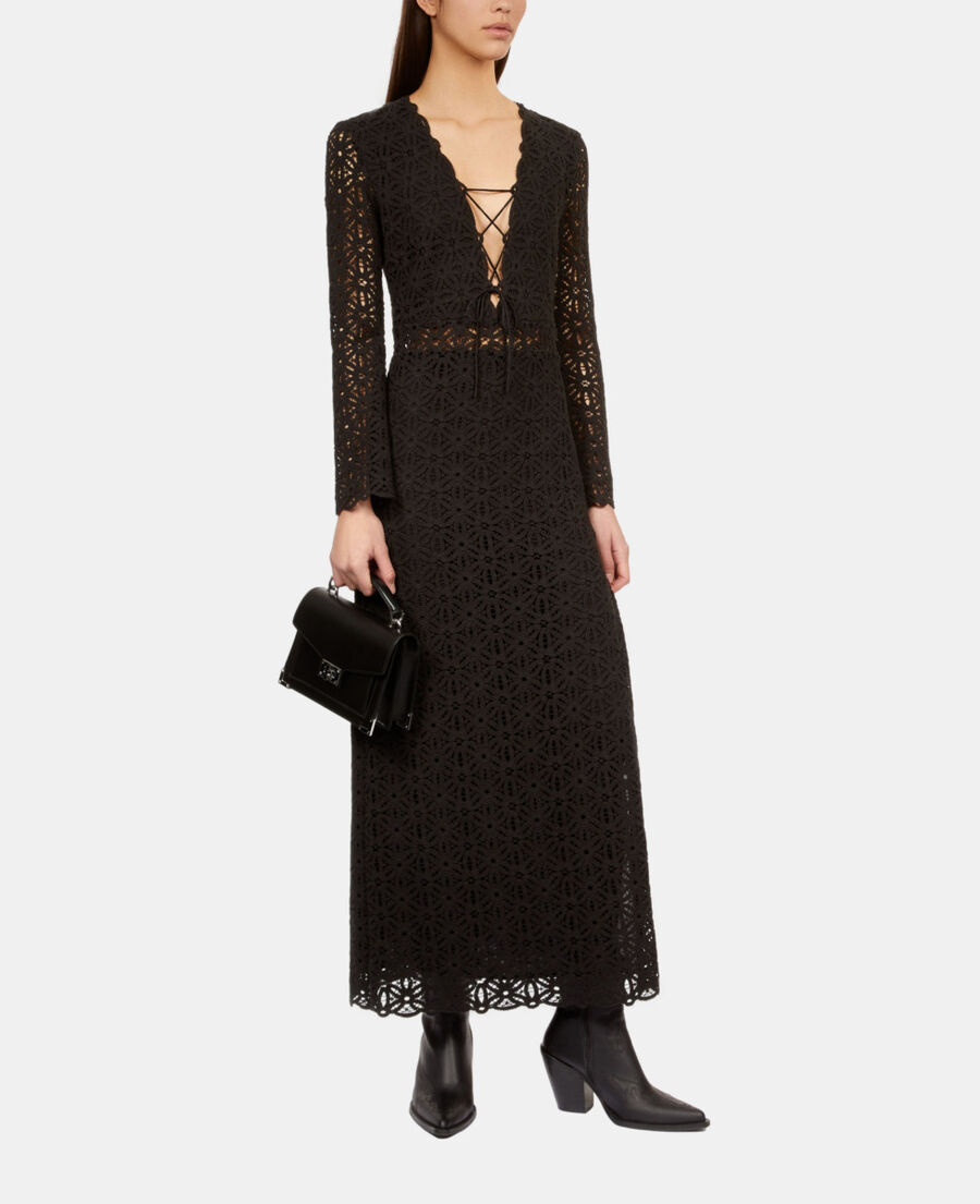 The Kooples FEMME BLACK robe longue en guipure noire