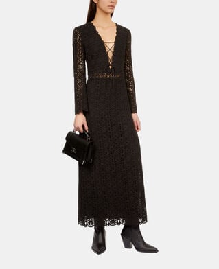 The Kooples FEMME BLACK robe longue en guipure noire