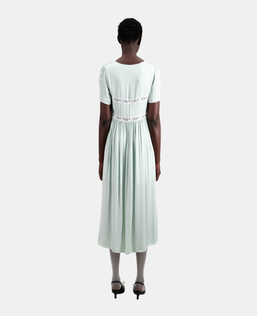 Robe longue vert clair avec d?�tails en dentelle | The Kooples - France