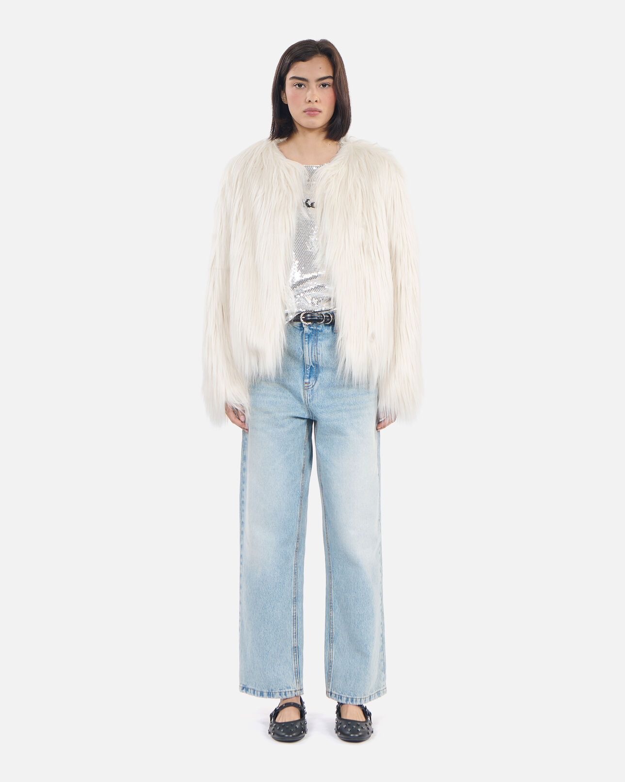 The Kooples WOMEN ECRU ecru faux fur coat